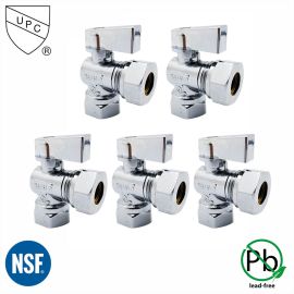 Thrifco 9406460 1/2 Inch FIP x 1/2 Inch Slip Joint Quarter-Turn Angle Stop Valve (Lead Free) 5/Pack