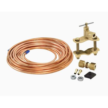 Thrifco Plumbing 4400714 15ft 1/4 Inch OD Inlet x 1/4 Inch OD Outlet Copper Ice Maker Installation Kit