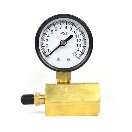 Thrifco Plumbing 4402335 Gas Pressure Test Gauge 0-15 PSI with 1/10 PSI Increment, 3/4 Inch FNPT Connection, Brass Valve
