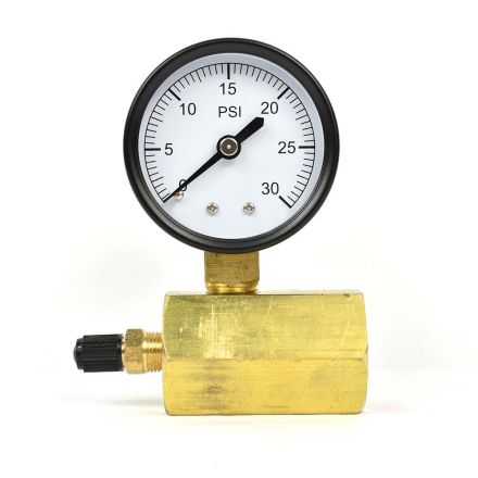 Thrifco Plumbing 4402336 Gas Pressure Test Gauge 0-30 PSI with 1/2 PSI Increment, 3/4 Inch FNPT Connection, Brass Valve