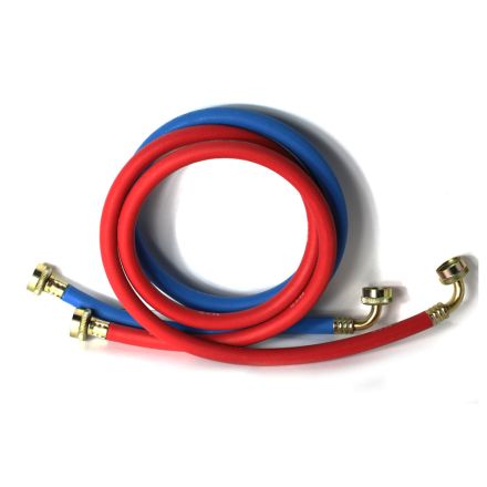 Thrifco Plumbing 4402746 5ft Reinforced Rubber Washing Machine Hose Set 1 Hot (Red) & 1 Cold (Blue) with 3/4 Inch GHT Connector x 3/4 Inch GHT 90° Elbow Connector