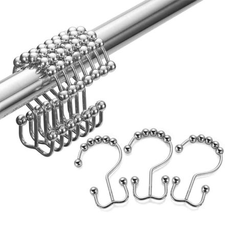 Thrifco Plumbing 4403232 Double Glide Roller Shower Curtain Rings Hooks (ZINC PLATED) -  [12/PACK]