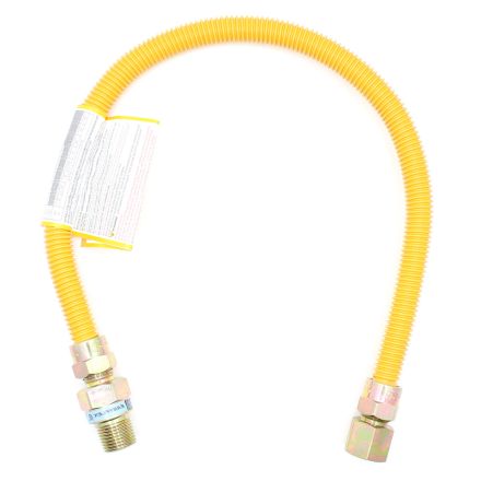 Thrifco Plumbing 4408687 3/8 Inch OD X 1/4 Inch ID - 1/2 Inch MIP x 1/2 Inch FIP 24 Inch Long Yellow Epoxy Coated Stainless Steel Flexible Gas Connectors with EFV (Gastop)