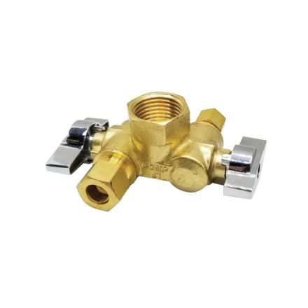 Thrifco Plumbing 4406680 1/2 Inch FIP x 3/8 Inch Comp x 1/4 Inch Comp Dual Outlet/ Dual Shut Off 1/4-Turn Angle Stop Valve