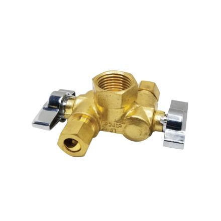 Thrifco Plumbing 4406681 1/2 Inch FIP x 3/8 Inch Comp x 3/8 Inch Comp Dual Outlet/ Dual Shut Off 1/4-Turn Angle Stop Valve