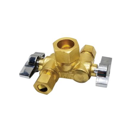 Thrifco Plumbing 4406791 5/8 Inch Comp x 3/8 Inch Comp x 3/8 Inch Comp Dual Outlet/ Dual Shut Off 1/4-Turn Angle Stop Valve