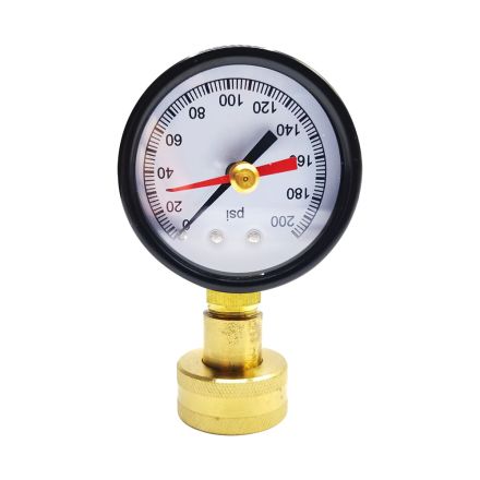 Thrifco Plumbing 7643323 2-Inch Dial Water Pressure Test Gauge with 3/4 Inch Female Hose Thread 0-200 PSI with Red Pointer / Indicator