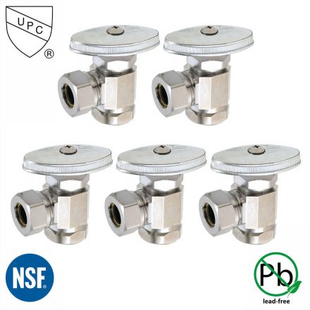 Thrifco Plumbing 9405460 1/2 Inch FIP x 1/2 Inch Slip Joint Multi Turn Brass Angle Stop Valve (Lead Free) - 5/Pack